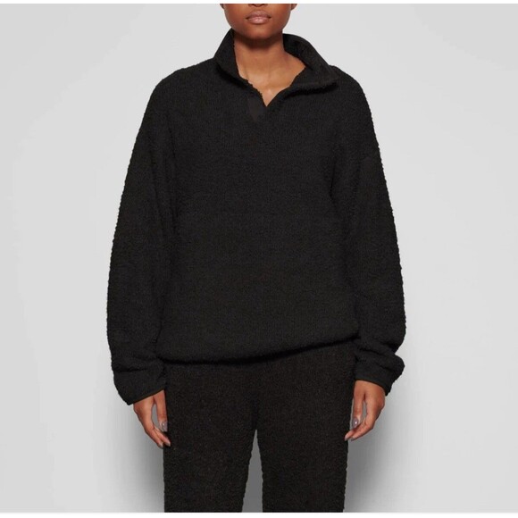 SKIMS Cozy Sherpa Pullover Sweater Quarter Snap Black Plus Sz 4X Teddy Fleece - Picture 1 of 9